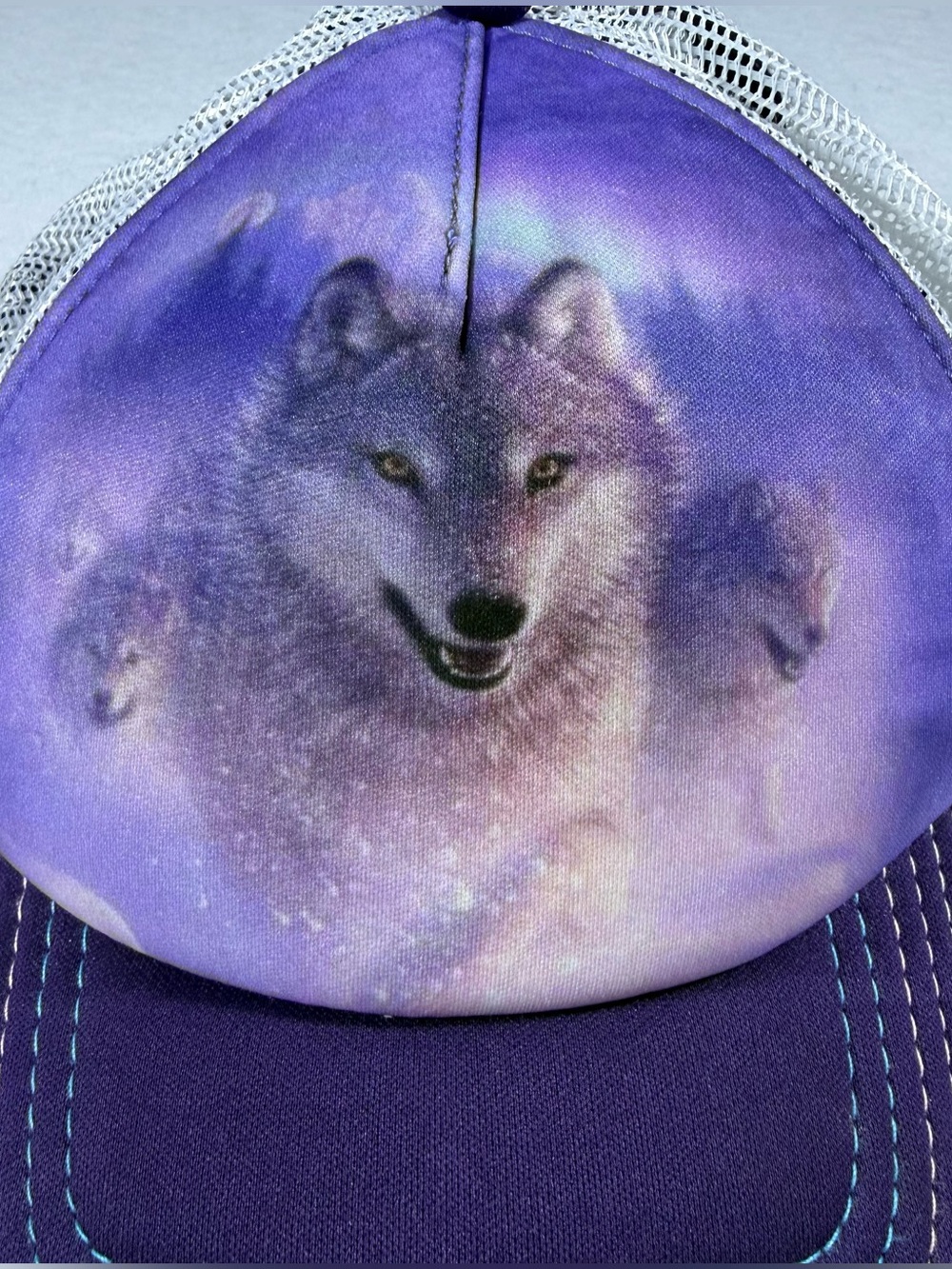 Y2K Wolf Graphic Purple Tucker Mesh Snapback The Mountain - Picture 3 of 10
